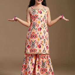 Sangria Girls Ikat Printed Straight Kurta With Sharara-picture-24