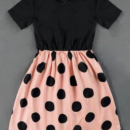 OMPAX Girls Polka Dots Print Crepe Fit & Flare Dress-54