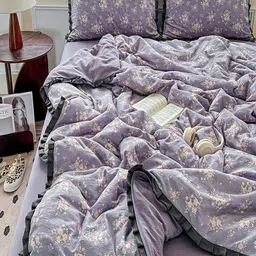 JC HOME Purple & Pink Floral Printed AC Room Double Queen Bedding Set-picture-44