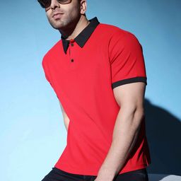 SZN Men Polo Collar Red T-shirt-image-0