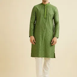 Manyavar Floral Embroidered Straight Thread Work Kurta with Pyjamas-picture-19