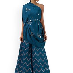 Mystake By Meghna Shah Floral Embroidered Sequinned One Shoulder Neck Top & Palazzo-23