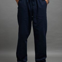 Espanshe Gwynetha Men Navy Blue Loose Fit Linen Trousers-image-45