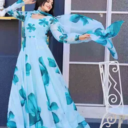 HELWIN DESIGNER Floral Printed Gown Ethnic Dress With Dupatta-image-88