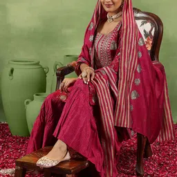 Libas Pink Ethnic Motifs Printed Sequined Straight Kurta With Sharara & Dupatta-50
