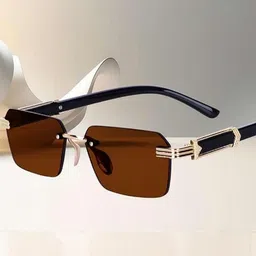 Arzonai Unisex Brown UV Protected Lens Metal Sunglasses-image-47