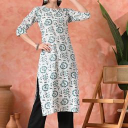 Sangria Floral Printed Round Neck Straight Kurta-picture-26