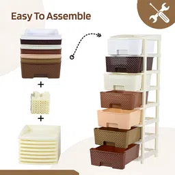 Kuber Industries Brown and White Textured 7-Layer Modular Storage Drawer image 2
