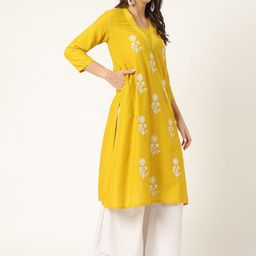 Ashlee Floral Embroidered Mirror Work A-Line Kurta-image-14