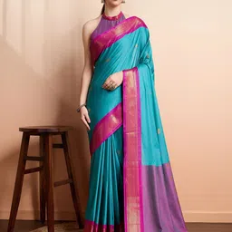 SILKWEAR Women Woven Design Zari Pure Cotton Paithani Saree-30