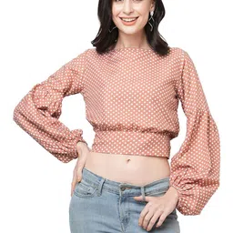 G0-4 IT Women Polka Dot Printed Bishop Sleeves Georgette Blouson Crop Top-picture-24
