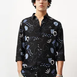 British Club Men Comfort Spread Collar Abstract Printed Slim Fit Casual Shirt-image-87