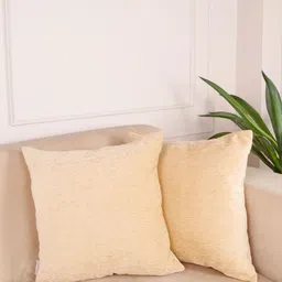 STITCHNEST Beige 2 Pieces Velvet Square Shaped Cushion Covers-image-98