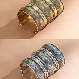 UnfoldSelf Adjustable Oxidised Afghan Cuff Bangle-image-43