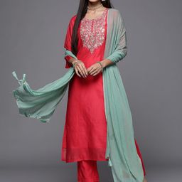 all about you Floral Embroidered Sequinned Round Neck Kurta With Trousers & Dupatta-picture-14