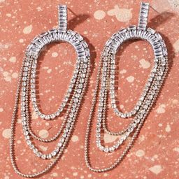 StyleCast Silver-Plated Rhinestone Studded Contemporary Tasselled Drop Earrings-image-42