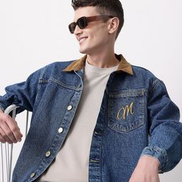 Mast & Harbour Embroidered Detail Contrasting Corduroy Collar Denim Jacket-picture-30