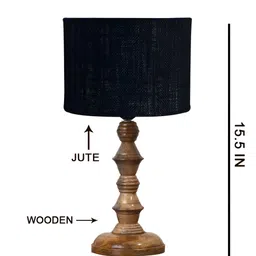 Devansh Black Drum Shaped Wooden Table Lamp-4