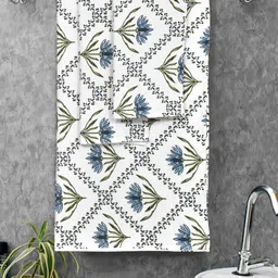 MAFATLAL White & Blue 3 Pieces Ethnic Motifs Printed Cotton 250 GSM Towel Set-picture-32