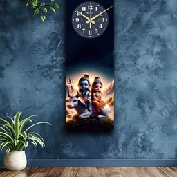 OLIVE TREE Navy Blue & Blue Printed Traditional Wooden Rectangle Analogue Wall Clock-47