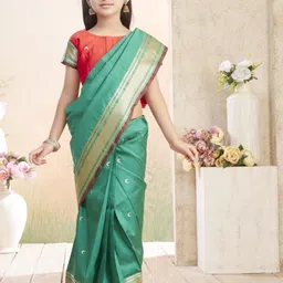 BAESD Girls Abstract Woven Design Zari Pure Silk Block Print Saree-picture-42