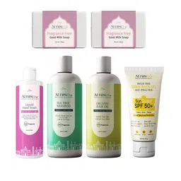 Al Nisa Set Of 6 Goat Milk Soap, Liquid Hand Wash, Tea Tree Shampoo, Hair Oil & Sunscreen-6