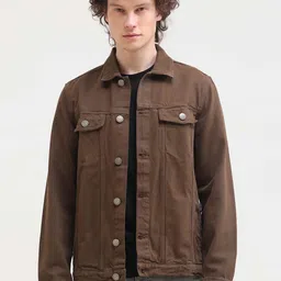 Grit and Flair Men Washed Cotton Denim Jacket-picture-10