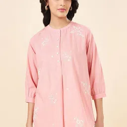 AKKRITI BY PANTALOONS Women Cotton Mandarin Collar Embroidered Tunic-picture-21