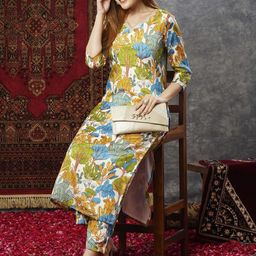 GoSriKi Floral Printed Gotta Patti Straight Kurta With Trouser-image-17