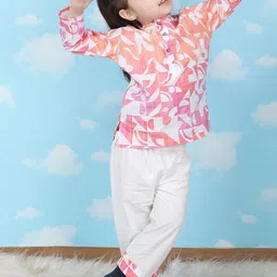 Polka Tots Girls Printed Regular Pure Cotton Kurti with Pyjamas-picture-13