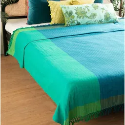 FREEDOM TREE Oram Blue & Sea Green Colour-Blocked DoubleBedcover-37