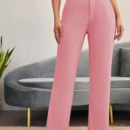 BAESD Women Solid Relaxed Straight Leg High-Rise Trousers-image-45