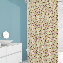 ArtzFolio Off White & Pink Floral Printed Waterproof Shower Curtain-image-7