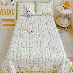 JC HOME Green & White Printed Cotton Double King Bed & Pillow Cover-image-54