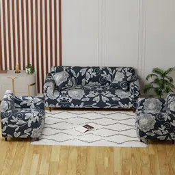 Lukzer Blue 22 Pieces Self Design Sofa Cover With Cushion Covers & Anti slip Foam Sticks-0
