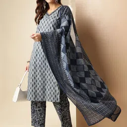 Anouk Floral Printed Regular Thread Work Pure Cotton Kurta With Trouser With Dupatta image 2
