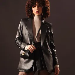VOLCAPE Single-Breasted Leather Blazer-33