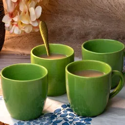 Storepedia Green 4 Pieces Textured Ceramic Matte Cups 150ml Each-49