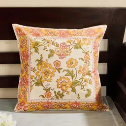 Fabindia White & Orange Floral Square Cushion Covers-11