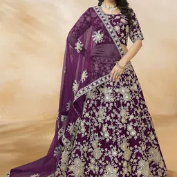 FABPIXEL Embroidered Sequinned Semi-Stitched Lehenga & Unstitched Blouse With Dupatta image 2