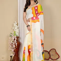 PuJoy Ethnic Motifs Printed Zari Pure Cotton Taant Saree-15