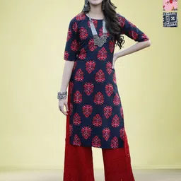 Moda Rapido Selection Of 3 Floral Printed Round Neck Straight Kurtas-image-24