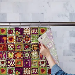 ArtzFolio Green & Purple Printed Waterproof Shower Curtains-9
