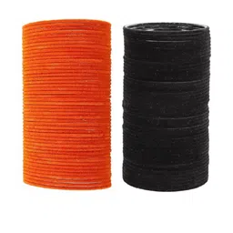 Guddan Set of 96 Orange & Black Metal Velvet Bangles-image-88