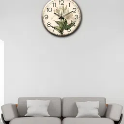 OLIVE TREE Beige & Green Printed Contemporary Wood Wall Clock-image-17