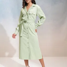 Tokyo Talkies Women Solid Buttondown Shirt Midi Dress-image-78