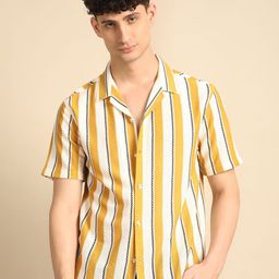 THE BEETEL HOUSE Men Relaxed Fit Cuban Collar Vertical Striped Casual Shirt-image-104
