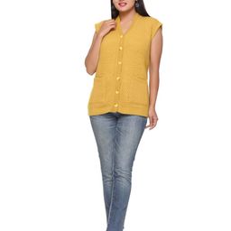 WOOL 4U Self Design V-Neck Sleeveless Woollen Cardigan-11