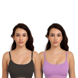 Women Cotton Black,Purple Non Padded Non-Wired Lingerie Bra Sport wear Gym Crop Tank Top-48