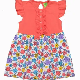 Clothe Funn Girls Floral Printed Round Neck Cap Sleeves Ruffled Cotton A-Line Dress-picture-38